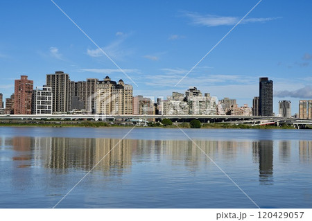 大稲埕碼頭から新北市三重の街を臨む（台湾・台北市大同区） 120429057