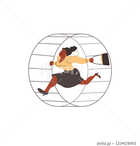 Tired businesswoman running in a wheel. 120429091