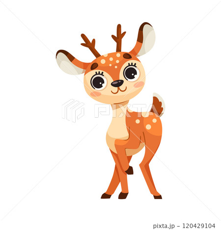 Cute Reindeer Baby with Spotted Body and Antler Standing Vector Illustration Cute Reindeer Baby with Spotted Body and Antler Standing Vector Illustration 120429104