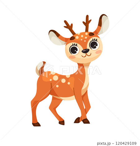 Cute Reindeer Baby with Spotted Body and Antler Standing Vector Illustration Cute Reindeer Baby with Spotted Body and Antler Standing Vector Illustration 120429109