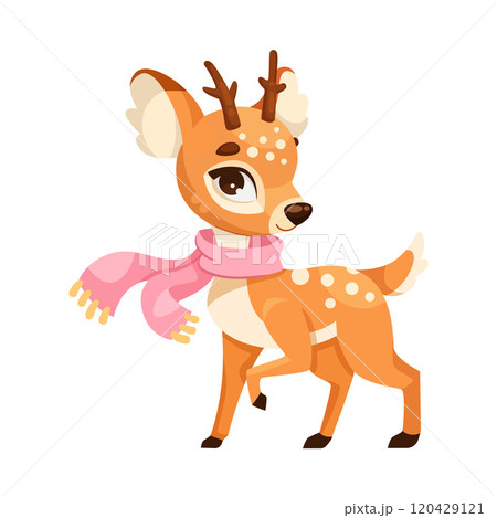 Cute Reindeer Baby with Spotted Body and Antler Wear Pink Scarf Vector Illustration Cute Reindeer Baby with Spotted Body and Antler Wear Pink Scarf Vector Illustration 120429121