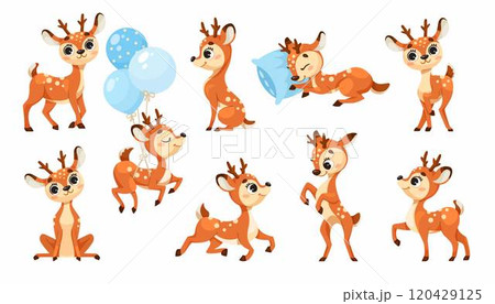 Cute Reindeer Baby with Spotted Body and Antler Vector Set Cute Reindeer Baby with Spotted Body and Antler Vector Set 120429125
