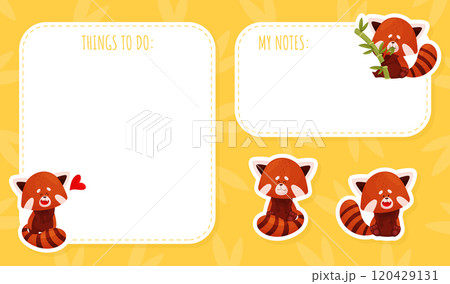 Empty Note Card with Cute Red Panda Character Vector Template 120429131