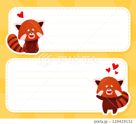 Empty Note Card with Cute Red Panda Character Vector Template 120429132