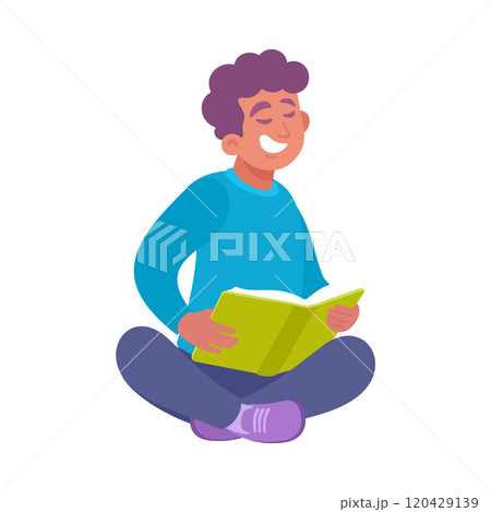 Young Man Sitting and Reading Book Vector Illustration Young Man Sitting and Reading Book Vector Illustration 120429139