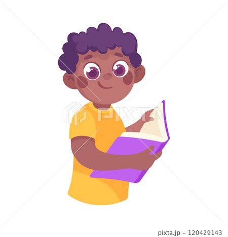 Pretty Boy Reading Book Engaged in Recreation Activity Vector Illustration 120429143
