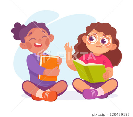 Pretty Girl Reading Book Sitting Cross Legged Vector Illustration 120429155