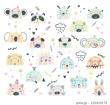 Rainbow Cute Animal Snout and Face Vector Set 120429178