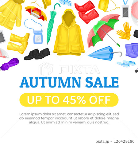 Rain Season Wear and Accessory Banner Design Vector Template 120429180