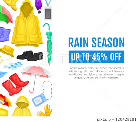 Rain Season Wear and Accessory Banner Design Vector Template 120429181