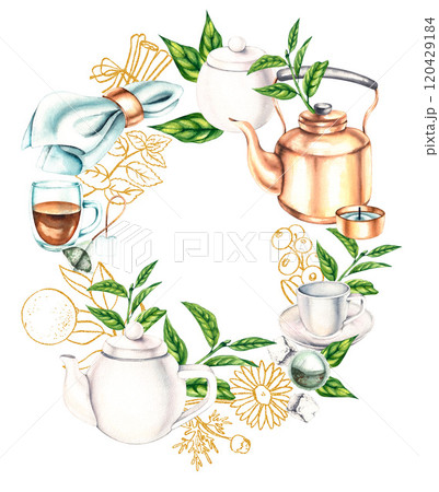 Hand painted gold tea set with herbs 120429184