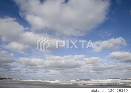 Beach in Mar del Plata , Sea and blue sky Beach in Mar del Plata , Sea and blue sky 120429320