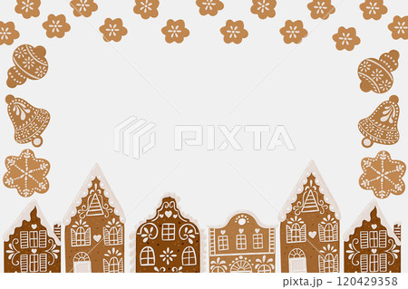 Winter holiday gingerbread template with cookies Winter holiday gingerbread template with cookies 120429358