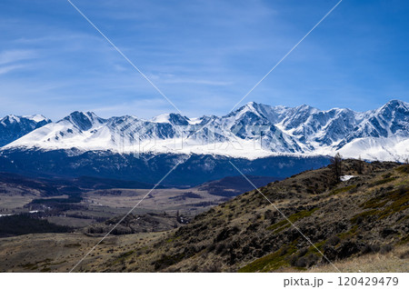 Severo-Chuisky ridge in Gorny Altai. Kosh-Agach district of the Altai Republic, Kuraiskaya steppe. Severo-Chuisky ridge in Gorny Altai. Kosh-Agach district of the Altai Republic, Kuraiskaya steppe. 120429479