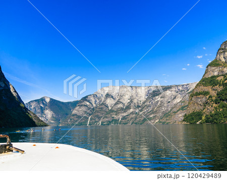 Tourism and travel. Mountains and fjord in Norway. 120429489