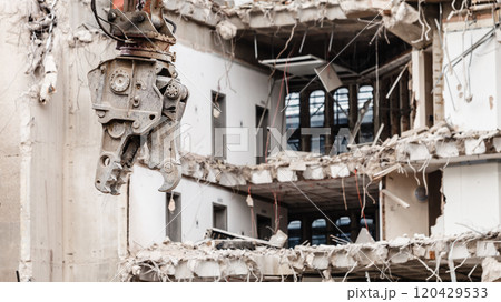 Building demolition by machinery for new construction. Building demolition by machinery for new construction. 120429533