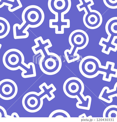 simple seamless pattern of white gender icons on blue background, texture 120430331