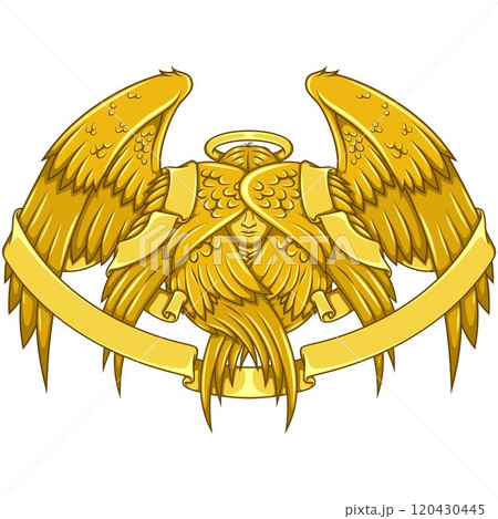 Angel with six wings and surrounded by ribbon 120430445