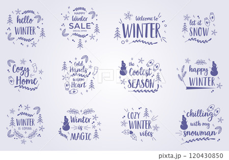 bundle of winter quotes illustration lettering vector printing design 120430850