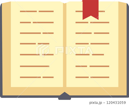 Inviting open book with a vibrant red bookmark, filled with knowledge and waiting to be discovered, evoking curiosity and joy of exploration through literature 120431059
