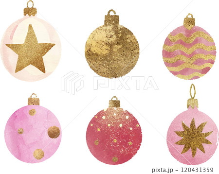 Golden glitter shiny christmas tree decorations, gold bables and balls Golden glitter shiny christmas tree decorations, gold bables and balls 120431359