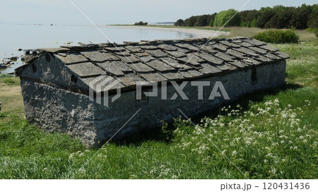 Holmhallar nature reserve with old building, on southern Gotland, Sweden. Holmhallar nature reserve with old building, on southern Gotland, Sweden. 120431436