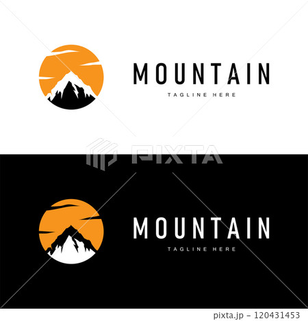 Mountain Logo, Mountain Adventure with Silhouette Model in Simple Modern Style Vector Design for Company and Product Brand Mountain Logo, Mountain Adventure with Silhouette Model in Simple Modern Style Vector Design for Company and Product Brand 120431453
