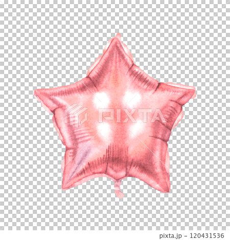 Star shape pink inflatable glossy balloon. Hand drawn watercolor illustration of helium air ballon on isolated background. Drawing of romantic element in red color for Valentine's Day invitation, card Star shape pink inflatable glossy balloon. Hand drawn watercolor illustration of helium air ballon on isolated background. Drawing of romantic element in red color for Valentine's Day invitation, card 120431536