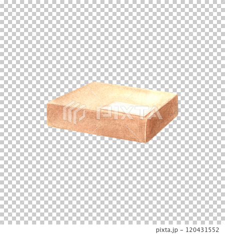 Cardboard box with a letter . Hand drawn watercolor illustration of retro package on isolated background. Suitable for logo, badge, happy Birthday or Christmas greeting cards, website, advertising. 120431552