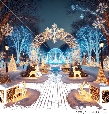 冬の煌びやかなシンメトリー風イルミネーション 冬の煌びやかなシンメトリー風イルミネーション 120431697