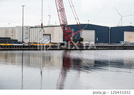 Loading cranes of the VCK Logistics company in the Bering and Suez port of Amsterdam, The Netherlands 120431832