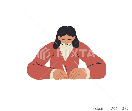 Writing people, modern flat vector concept illustration- sitting woman thoughtfully writing on paper. Metaphor for reflection, personal insight, contemplation, creative expression Writing people, modern flat vector concept illustration- sitting woman thoughtfully writing on paper. Metaphor for reflection, personal insight, contemplation, creative expression 120431877