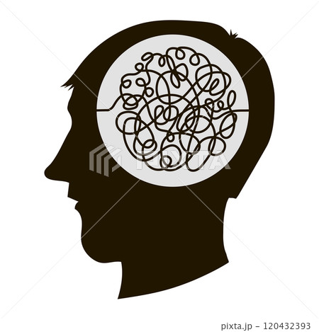 Vector Silhouette of Head. Concept of mental health problems, stress, grief, headache Vector Silhouette of Head. Concept of mental health problems, stress, grief, headache 120432393