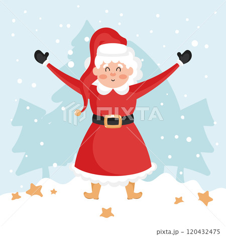 Mrs Claus waving in red Christmas dress, Vector Mrs Claus waving in red Christmas dress, Vector 120432475