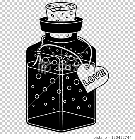 Glass bottle with love potion for Valentine's Day 120432744