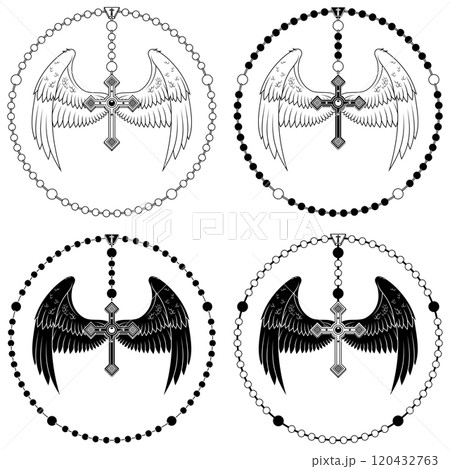 Winged cross with Christian rosary Winged cross with Christian rosary 120432763