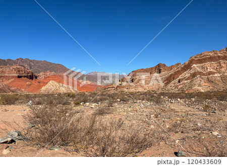 Intricate road between colourful mountains .Northern Argentina 120433609