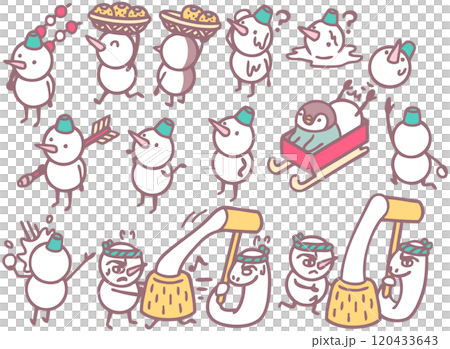 年賀状素材 雪だるま キャラクターイラスト 年賀状素材 雪だるま キャラクターイラスト 120433643