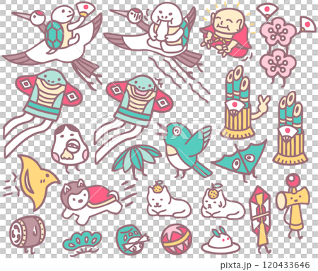 新年賀卡素材吉祥物鶴龜人物插畫 120433646