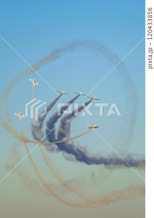 Stunt aerobatic planes performing stunts in air 120433856