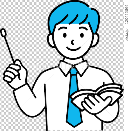 説明をする若い男性のイラスト　ブルー 120433866
