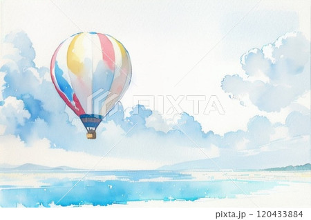 水彩画風海の上に浮かぶ熱気球のイラスト素材 [120433884] - PIXTA