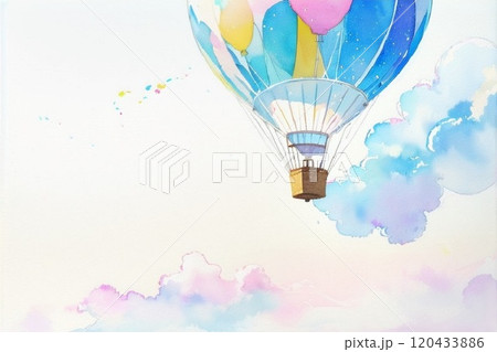 水彩画風空に浮かぶカラフル熱気球のイラスト素材 [120433886] - PIXTA