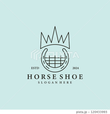horse shoe line art logo icon and symbol vector illustration minimalist design with fence and crown horse shoe line art logo icon and symbol vector illustration minimalist design with fence and crown 120433993