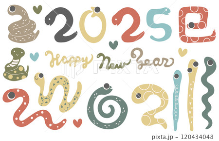 ポップでカラフルな蛇のイラスト素材 ポップでカラフルな蛇のイラスト素材 120434048