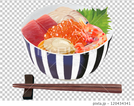 Seafood bowl (striped bowl) with chopsticks 120434341