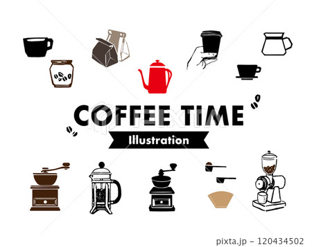 コーヒーにまつわるシンプルなイラストセット コーヒーにまつわるシンプルなイラストセット 120434502