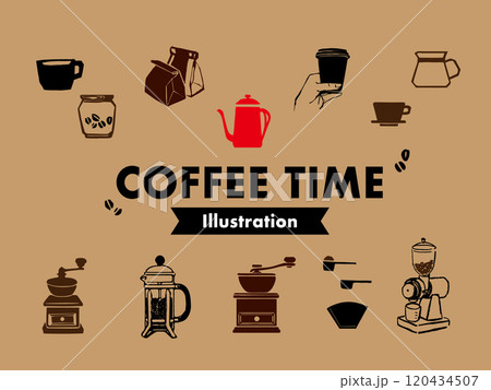 コーヒーのレトロなイラストセット コーヒーのレトロなイラストセット 120434507