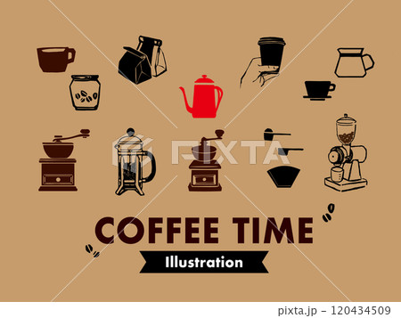 コーヒーのレトロなイラストセット コーヒーのレトロなイラストセット 120434509