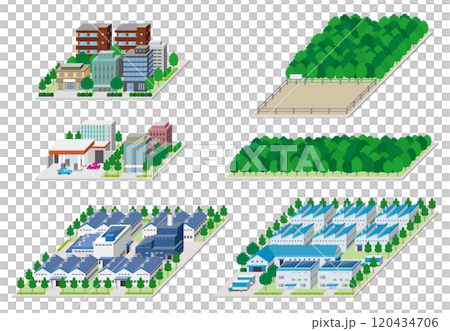 都市景観の立体イラスト.  建物のベクターイラスト. 120434706